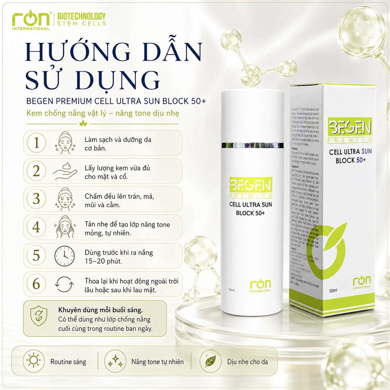 Hướng dẫn sử dụng BEGEN PREMIUM CELL ULTRA SUN BLOCK 50+