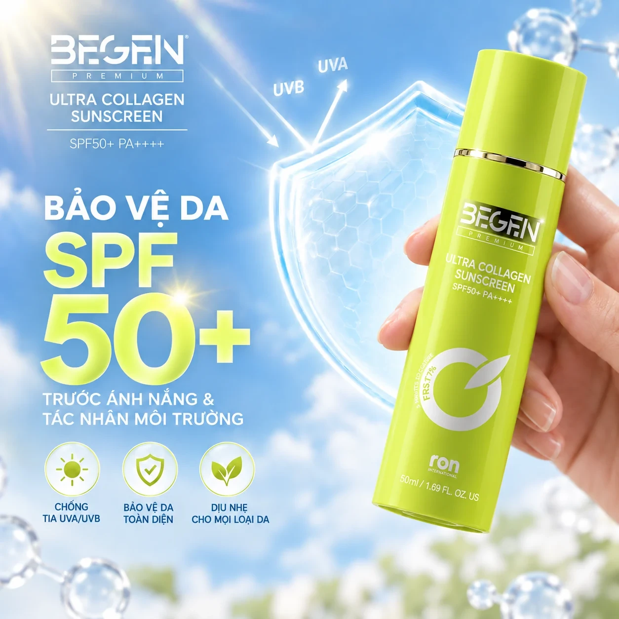BEGEN PREMIUM ULTRA COLLAGEN SUNSCREEN SPF50+ PA++++ bảo vệ da trước tia UVA và UVB