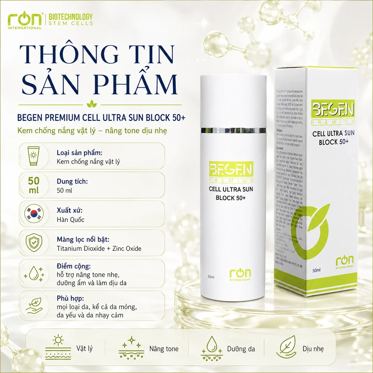 Thông tin sản phẩm BEGEN PREMIUM CELL ULTRA SUN BLOCK 50+