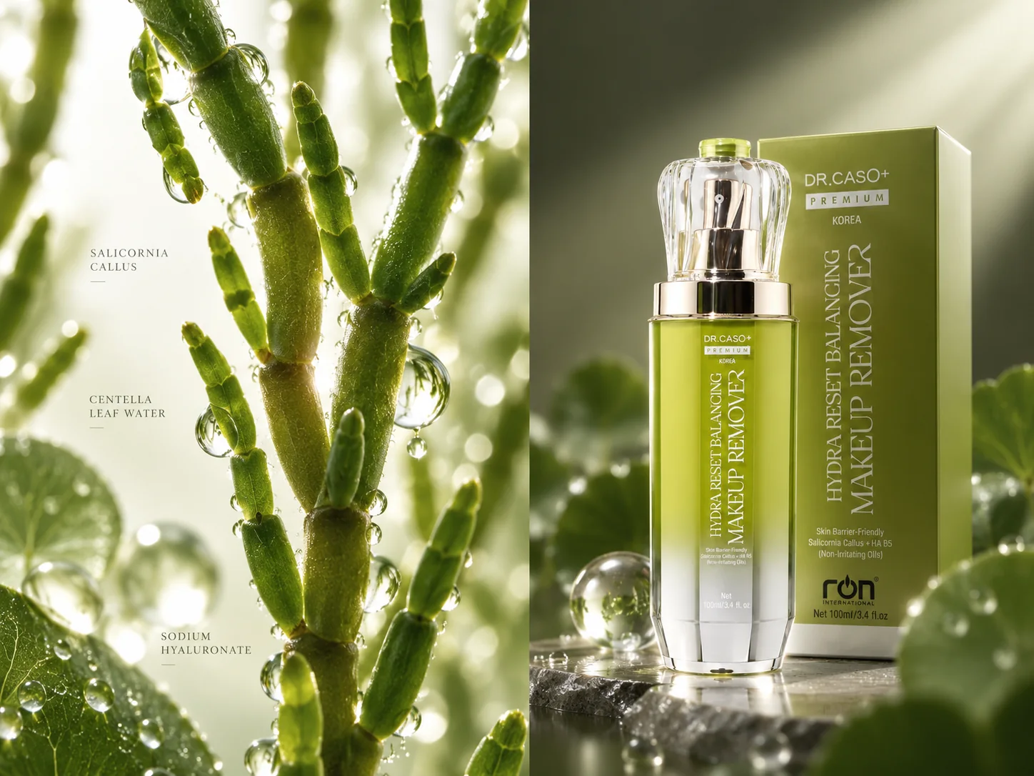 Salicornia Callus và bộ sản phẩm DR.CASO+ HYDRA RESET BALANCING MAKEUP REMOVER