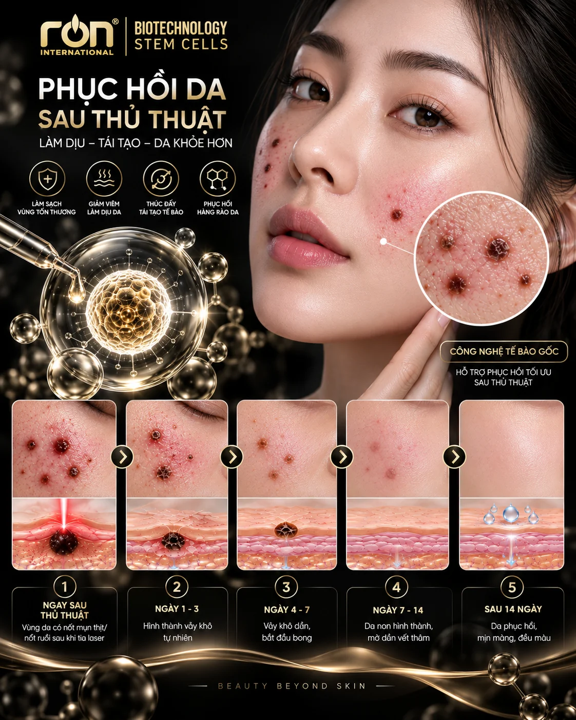 Hình minh họa chăm sóc bề mặt sau thủ thuật nhỏ; BFS12 không phải sản phẩm loại bỏ nốt ruồi hay mụn thịt