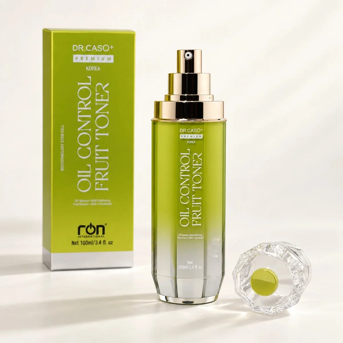 Bộ sản phẩm gồm hộp giấy, chai toner và nắp trong suốt rời