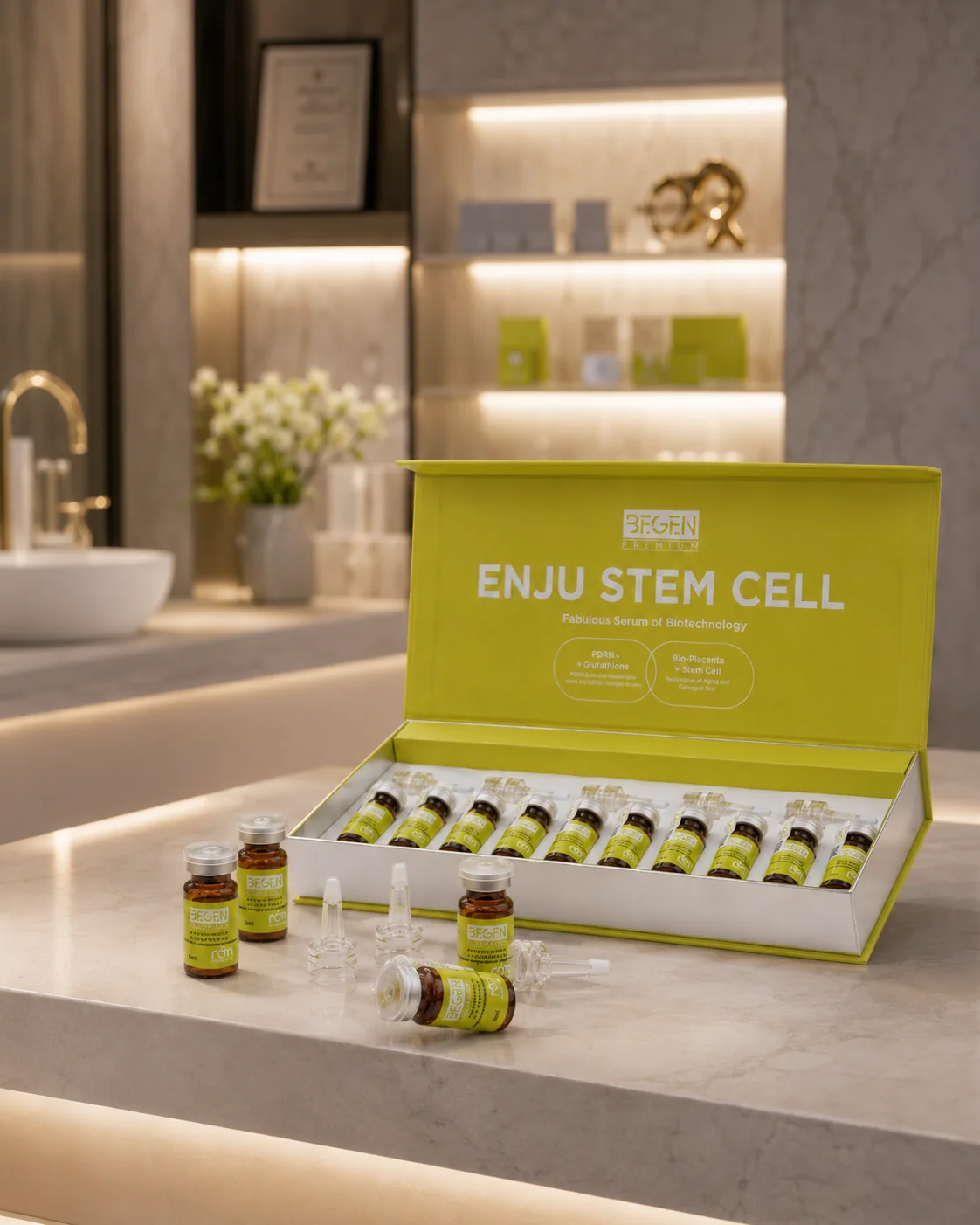 Hộp lớn BEGEN ENJU STEM CELL trong không gian chăm sóc da