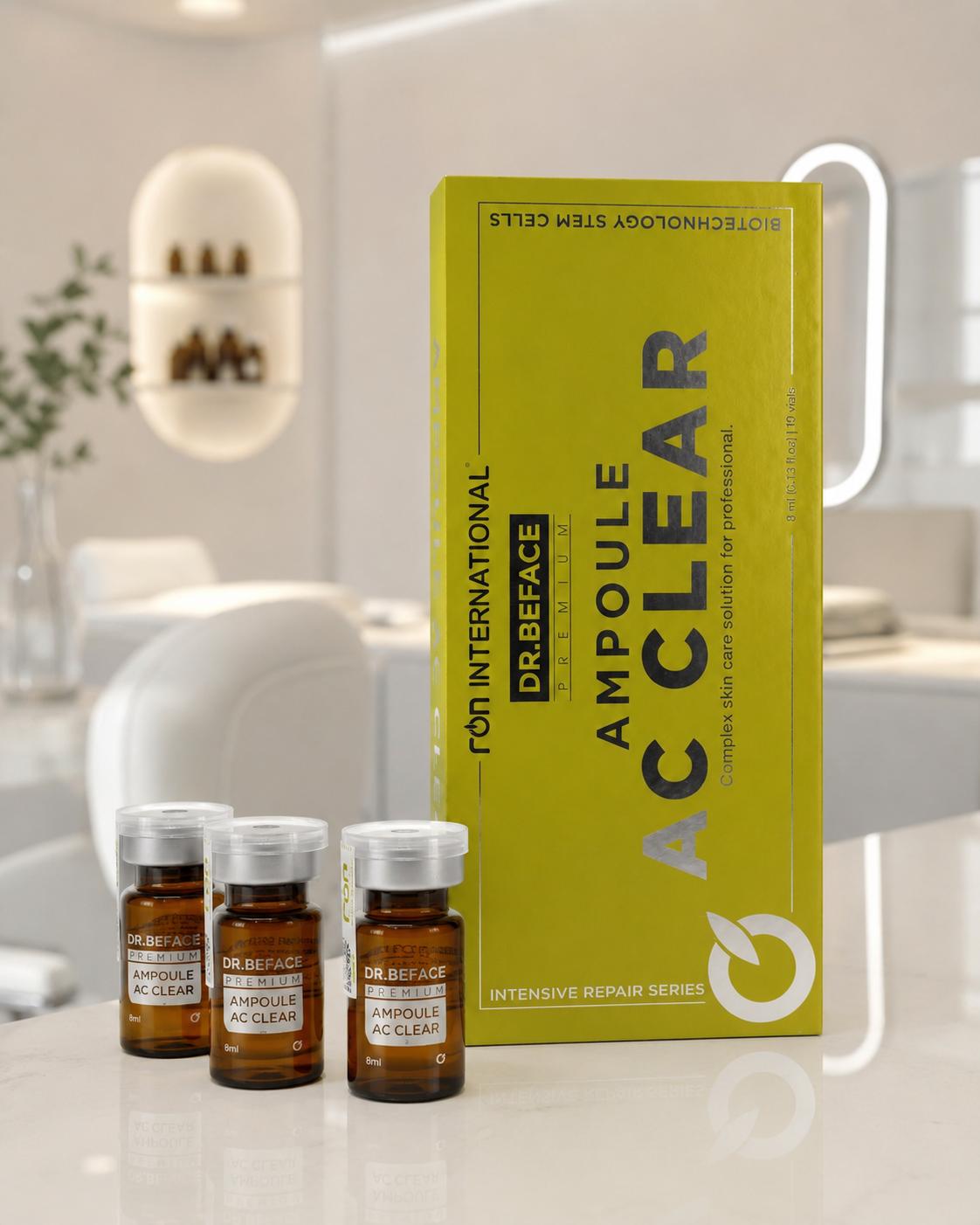 Caixa AC Clear com três frascos de 8 ml.