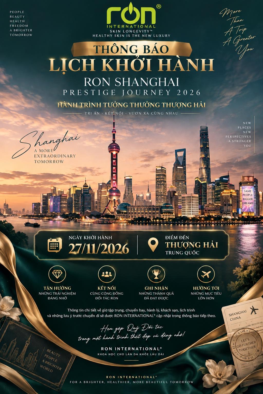 Cartaz original RON Shanghai Prestige Journey 2026 — partida em 27/11/2026